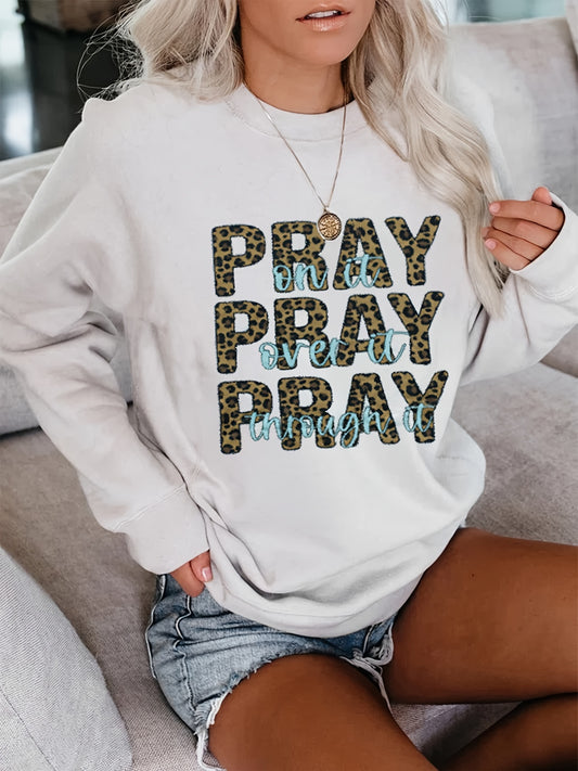 Leopard Letter Print Pullover Sweatshirt for Women