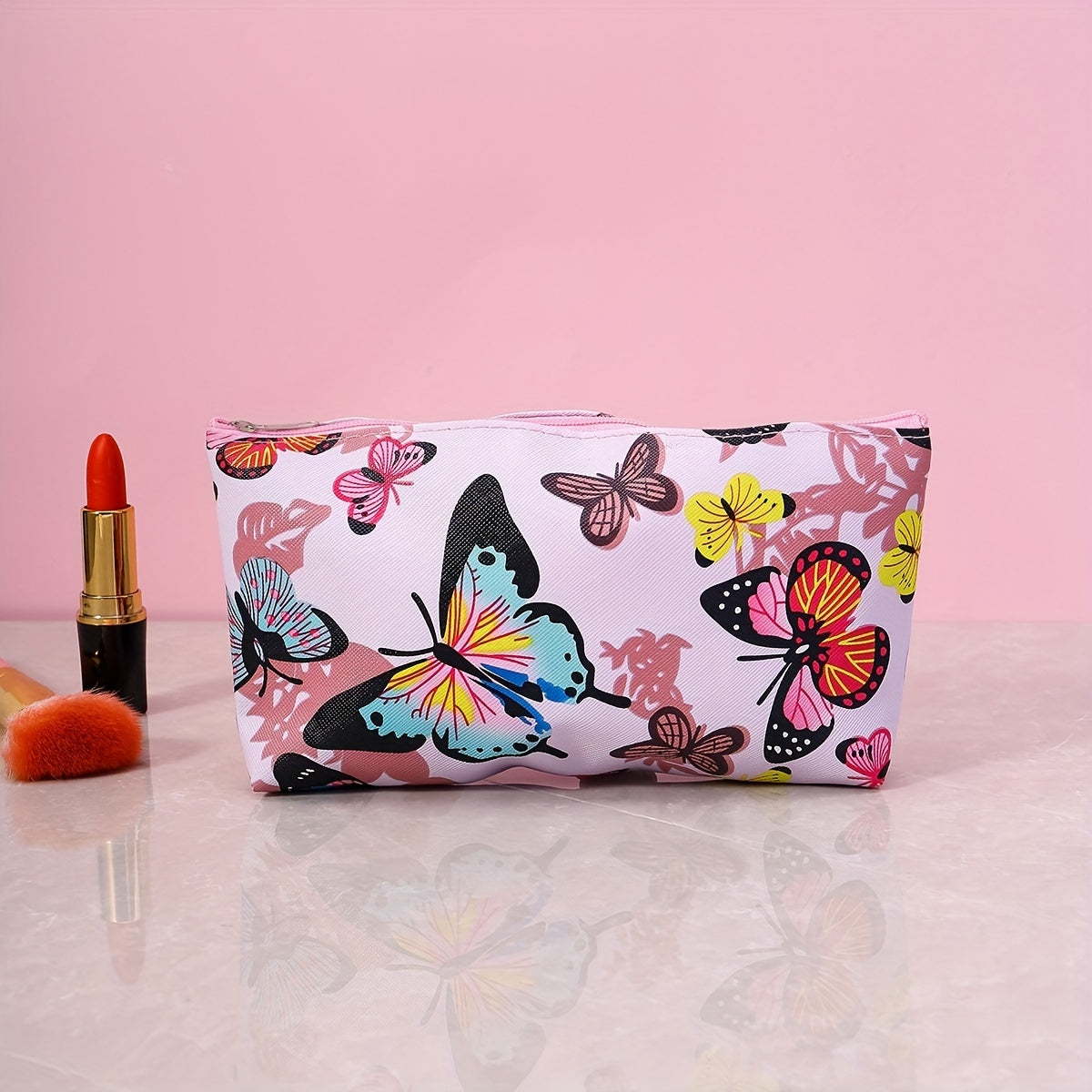 Flower Butterfly Print Cosmetic Bag Travel Storage Pouch