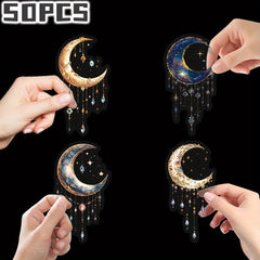 50pcs Crescent Moon Stickers Mixed Colors Durable Self Adhesive