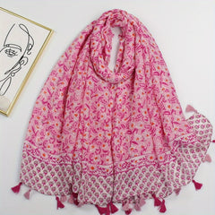 Boho Green Floral Tassel Scarf Shawl for Women