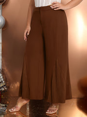  Solid Textured High Rise Wide Leg Trousers