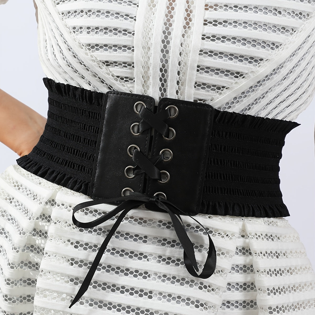Women Stretch Buckle Corset Belt Wide Tassel Elastic High Waist Dress Belt