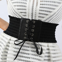 Women Stretch Buckle Corset Belt Wide Tassel Elastic High Waist Dress Belt