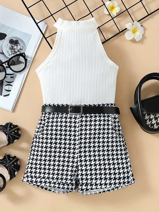 Toddler Girls Halter Top & Houndstooth Print Shorts Set