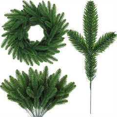 12pcs Artificial Pine Branches Green Plants DIY Accessories For Garland Wreath