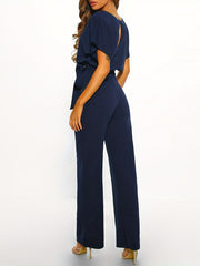 Batwing Sleeve Belted Jumpsuit Solid Casual Jumpsuit Women's Clothing