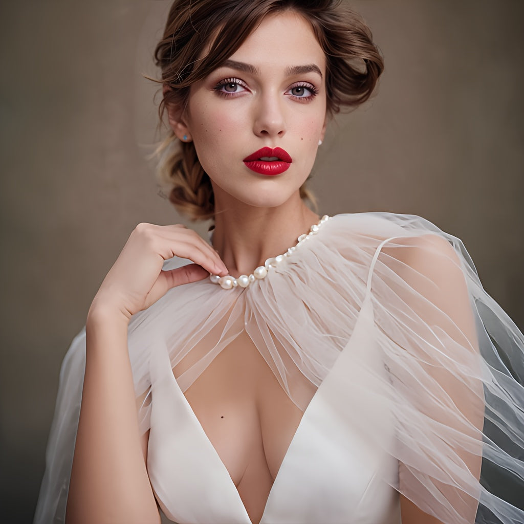 Sheer Tulle Bridal Capelet with Ruffles for Brides