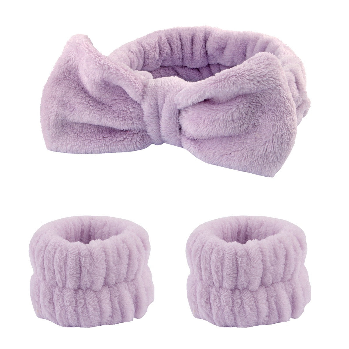 3 Pcs Bow Hair Band And Wristband Set Women Spa Headband
