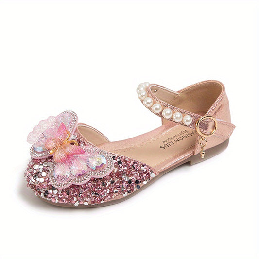 Girls Rhinestone Butterfly Sandals Breathable Lightweight Comfortable Anti Slip