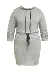  Long Sleeve Casual Dress with Drawstring Waist