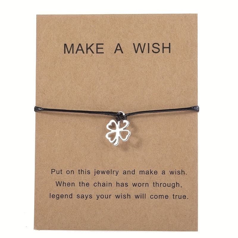Four Leaf Clover Pendant Bracelet with Blessing Card