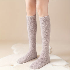 5 Pairs Solid Fuzzy Calf Socks Comfy & Warm Knee High Socks