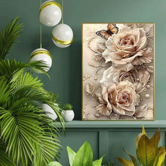 3D Embossed Rose Puzzle with Butterflies & Pearls High Difficulty