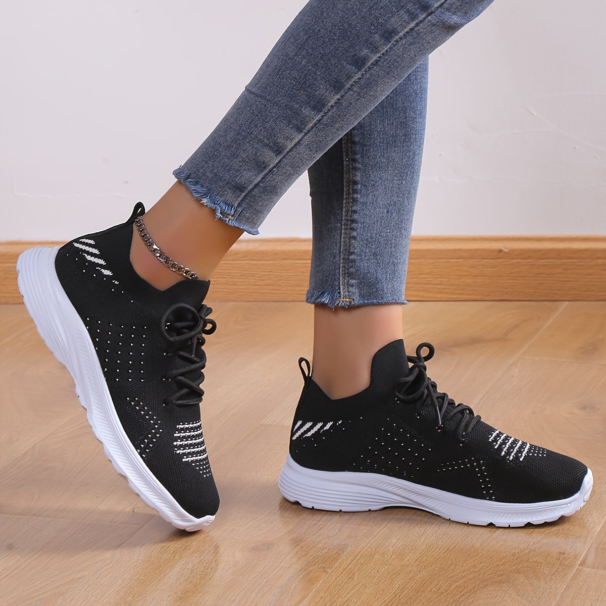 Women's Casual Knit Mesh Sneakers Lace Up Low Top Soft Sole Shoes