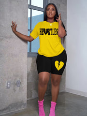 Women's Plus Broken Heart Short Sleeve Tee & Shorts 2pcs Set
