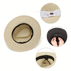 Wide Brim Paper Woven Sun Hat Adjustable Sweat Band