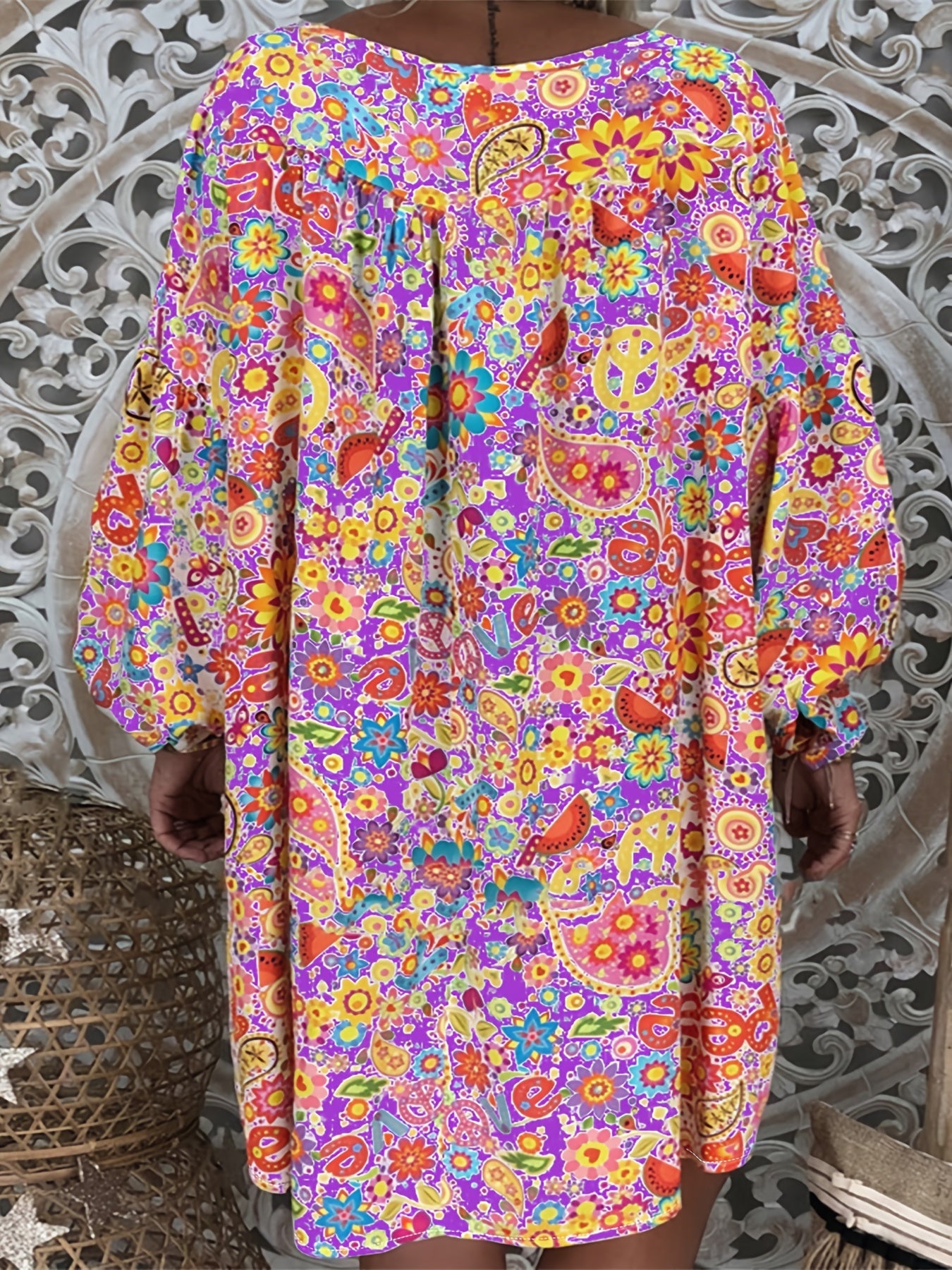 Floral Print V Neck Dress Plus Size Stretch Dress Women