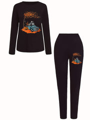  Women's Halloween Horror Figure Print Top & Leggings Set