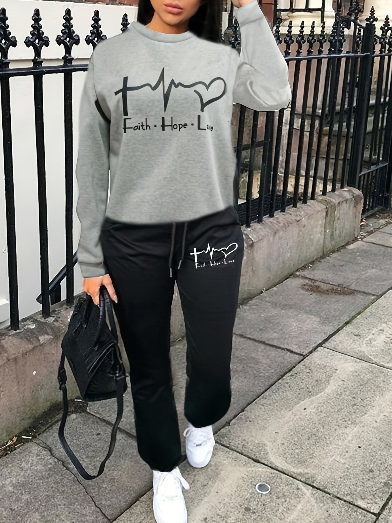 Casual Long Sleeve Sweatshirt & Joggers Pants Set