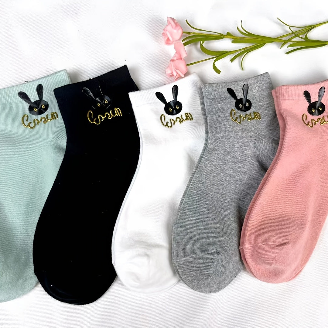 5 Pairs Bunny Print Crew Socks Women's Stockings