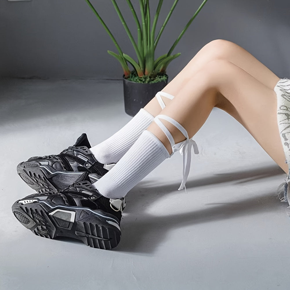 2 Pairs Strappy Mid Tube Socks for Women