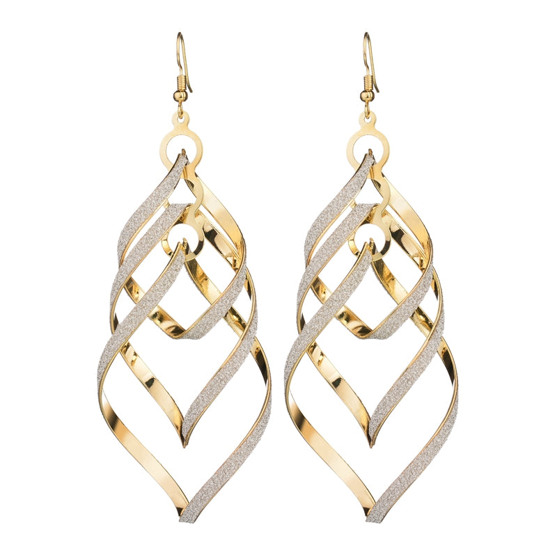 Metal Layered Swirling Geometric Earrings Long Pendant Hook Earrings