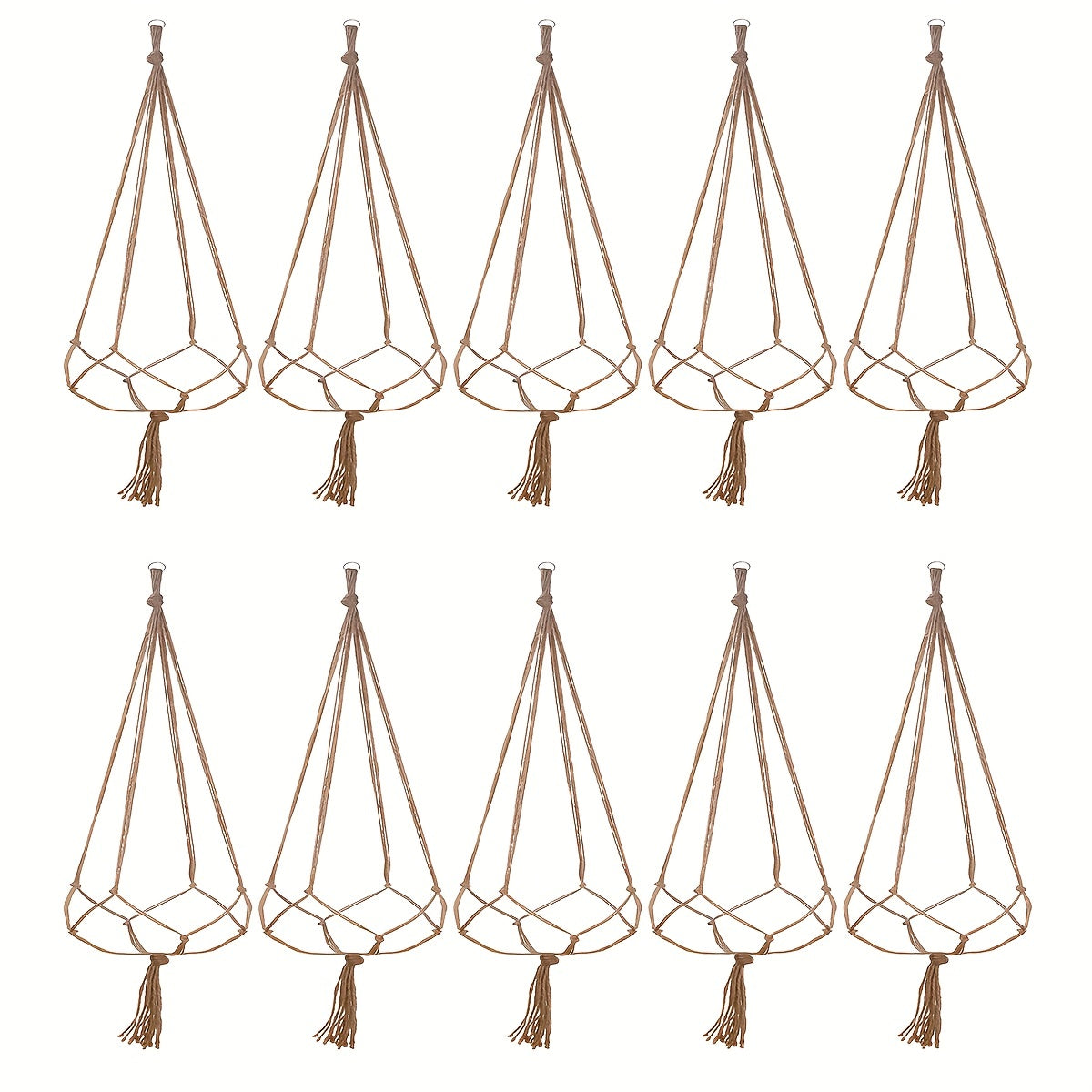 5-10pcs Brown Macrame Plant Hanger 35.4in Modern Tassel Detail Indoor Holder