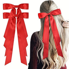 2pcs Bow Hair Scarf Clip Ribbon French Barrette Non Slip Hair Clip