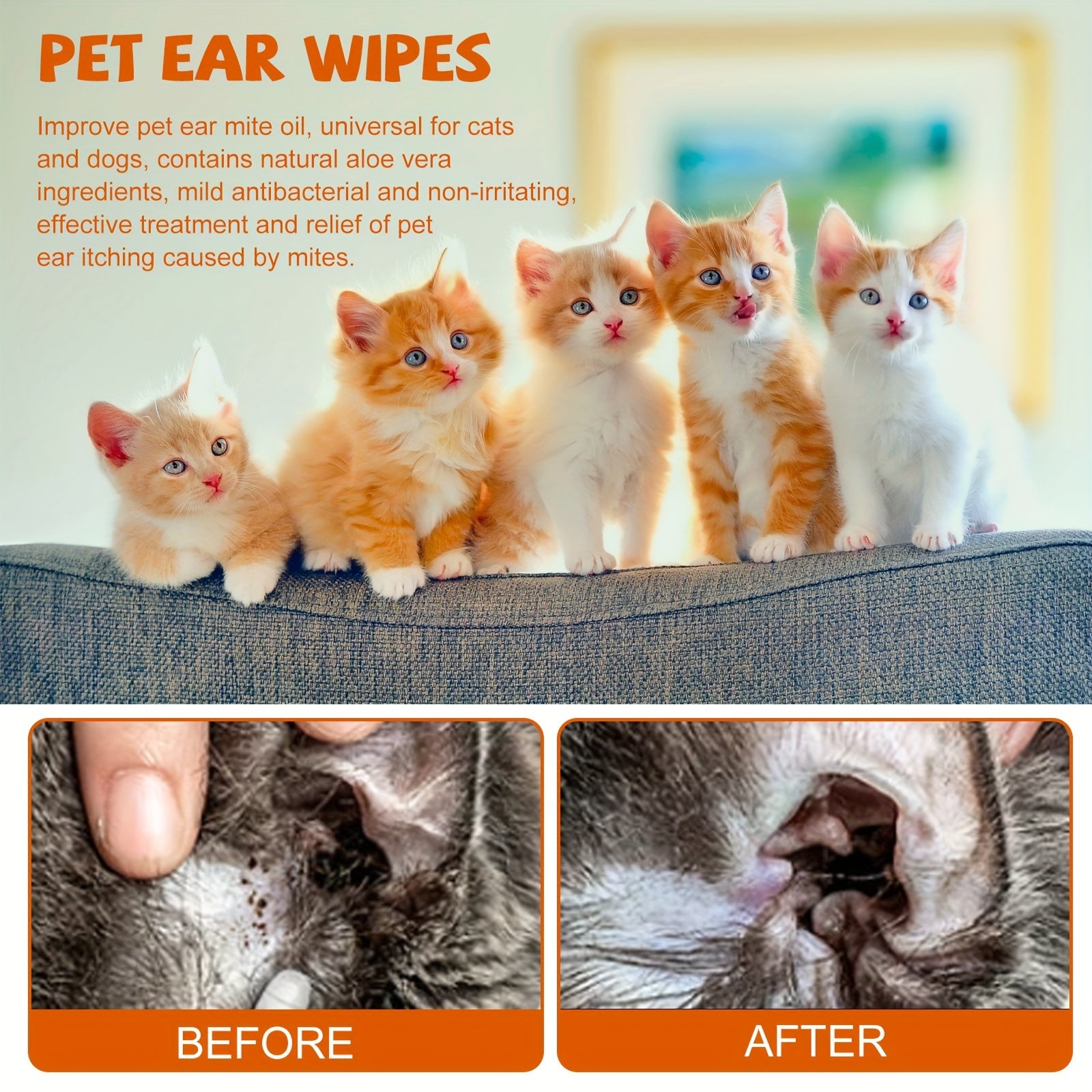 60pcs Pet Ear Cleaning Wipes Dog Ear Mite Removal Odor Proof Cleaning Pads
