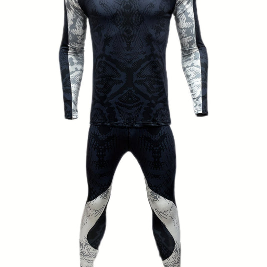 Men's Athletic Tracksuit Skinny Fit Long Sleeve Round Neck Jersey and Leggings