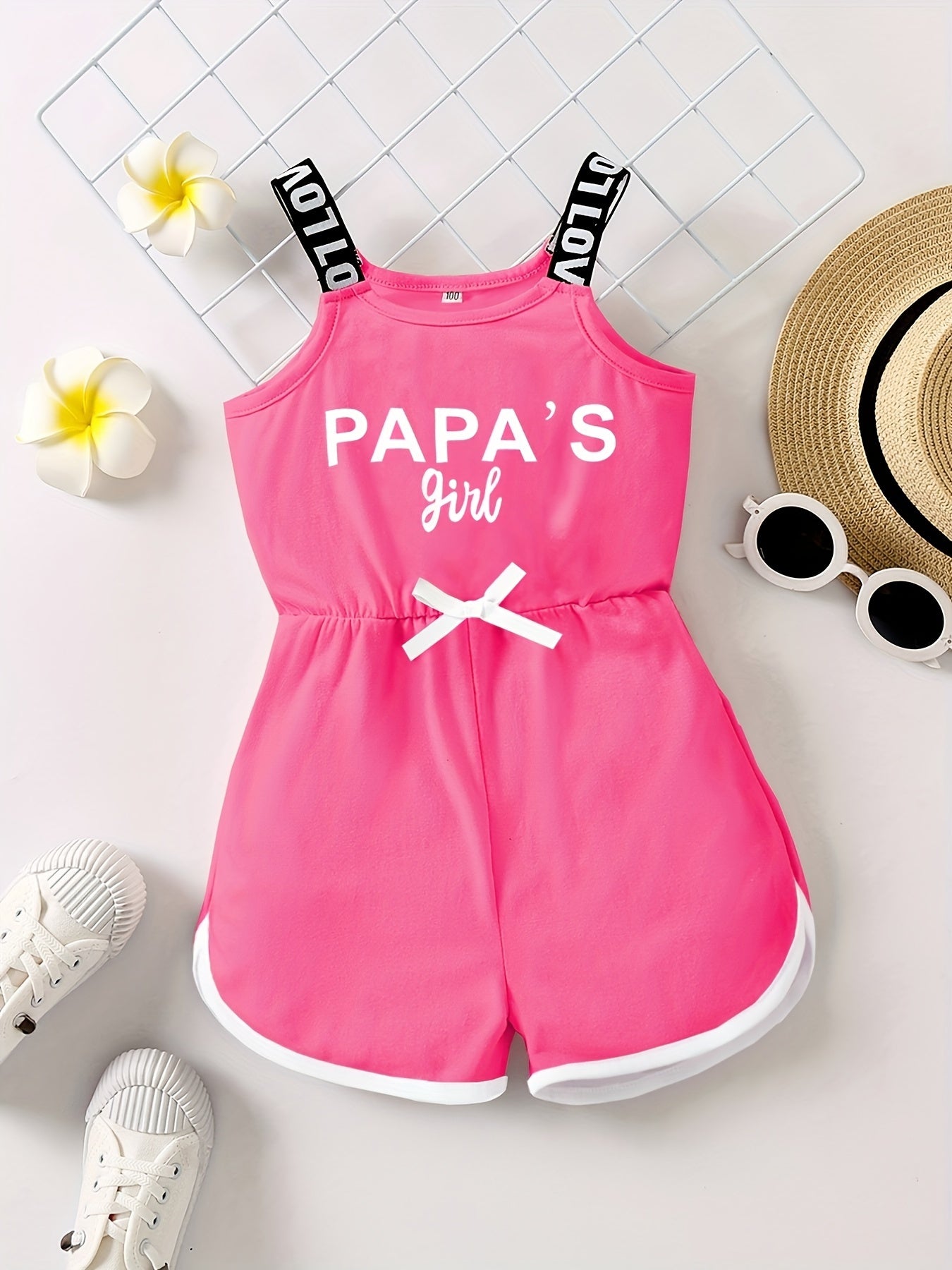Girls' Fancy Letter Print Sports Casual Romper Jumpsuit