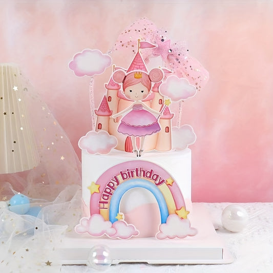 Rainbow Clouds Castle Cake Insert Party Decorations