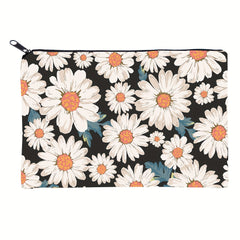 Daisy Print Square Makeup Bag Portable Toiletries Cosmetic Case Organiser