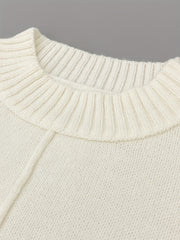  Solid Button Decor Round Neck Sweater