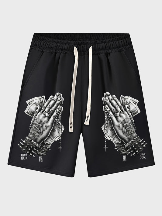 Men's Thin Prayer Hand Print Drawstring Shorts