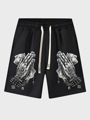 Men's Thin Prayer Hand Print Drawstring Shorts