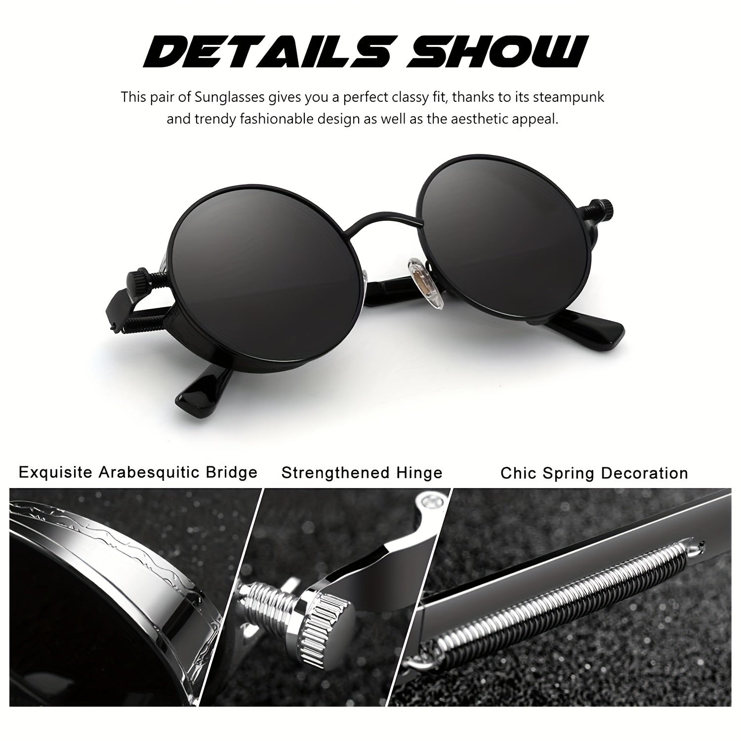Retro Steampunk Style Sunglasses Round Metal Polarized Eyewear