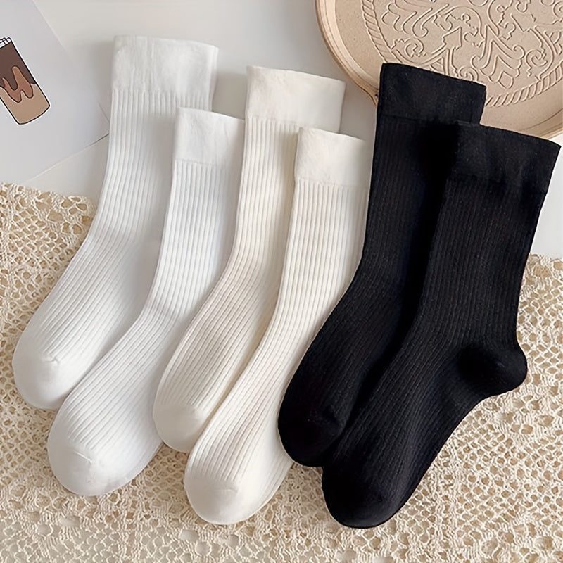 6 Pairs Solid Crew Socks Breathable Women's Stockings & Hosiery