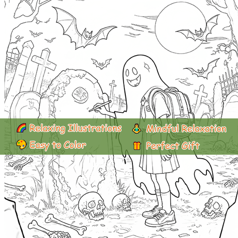 Deluxe Gothic Halloween Adult Coloring Book - Ghost Witch Horror Scene