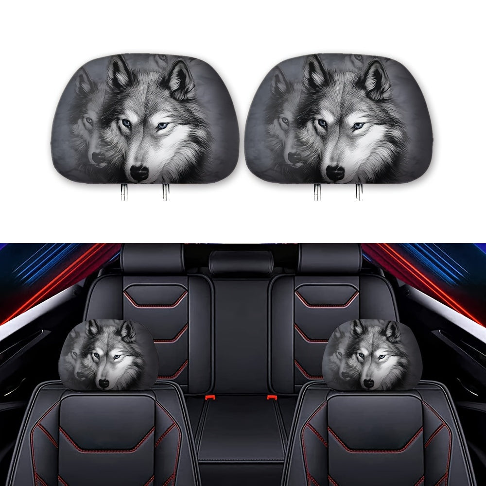 Gray Wolf Style Car Headrest Cover - Universal Fit
