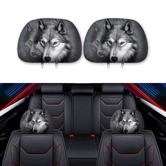 Gray Wolf Style Car Headrest Cover - Universal Fit