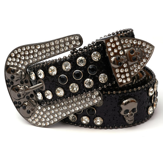 Skull Belt Western Cowboy Stylish Rhinestone Belt Mental Pin Buckle Punk Belt