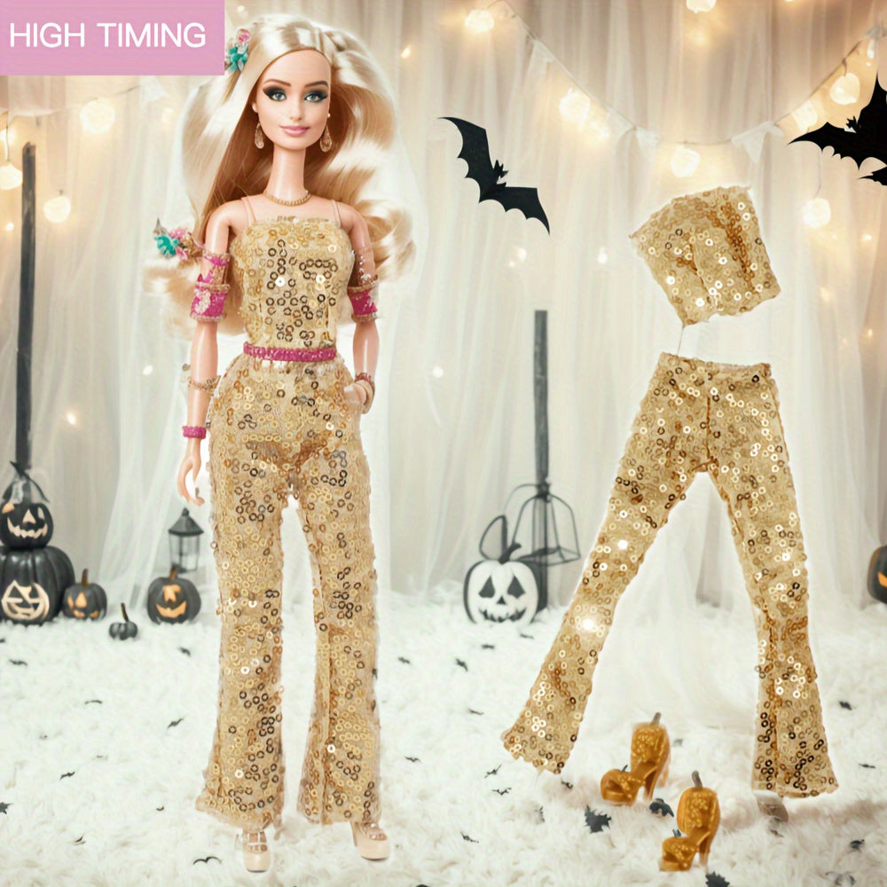 Doll Sequin Set with Clothes, Earrings, Shoes, Bangle
