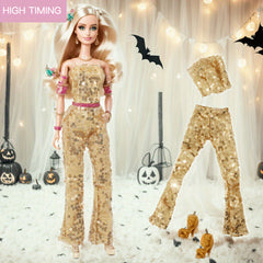 Doll Sequin Set with Clothes, Earrings, Shoes, Bangle