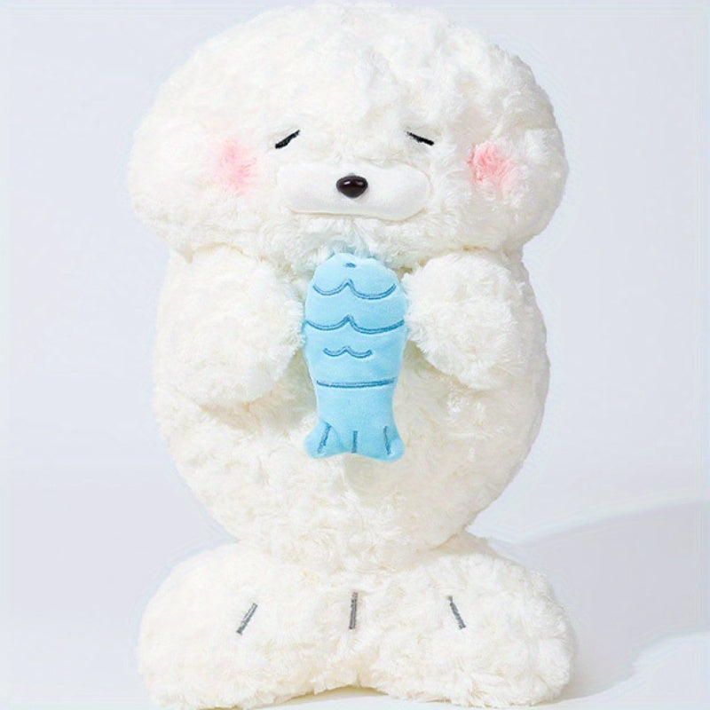 Adorable Seal Plush Doll with Fish Soft Stuffed Animal Gift