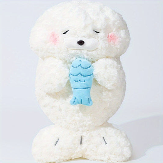 Adorable Seal Plush Doll with Fish Soft Stuffed Animal Gift