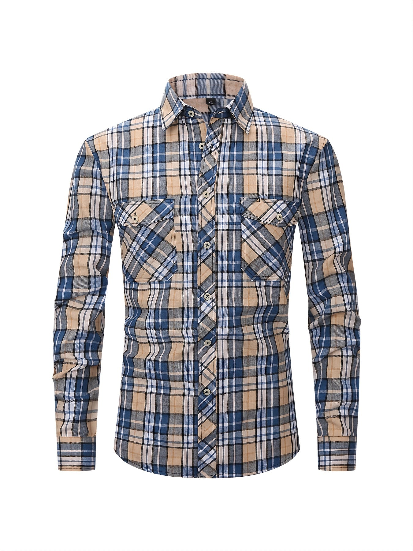 Men's Plaid Button Down Long Sleeve Shirt with Pocket