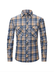 Men's Plaid Button Down Long Sleeve Shirt with Pocket