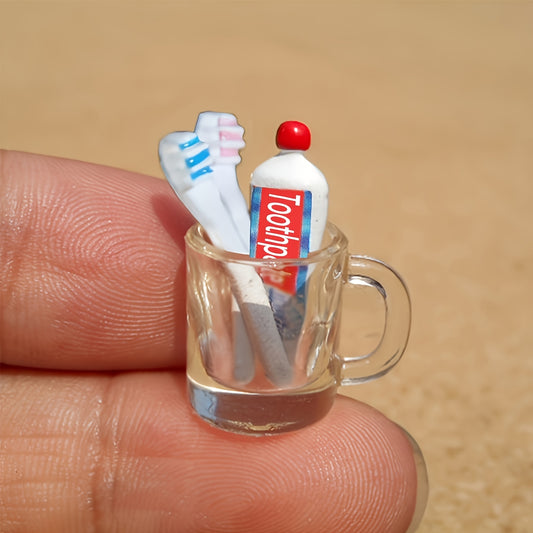 Toothbrush & Toothpaste Set in Resin Cup for Dollhouse Bathroom