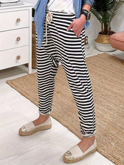 Women's Plus Stripe Print Drawstring Elastic High Rise Harem Trousers